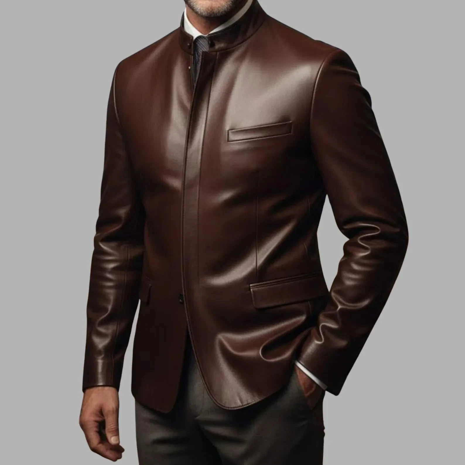 Men’s Brown Genuine Leather Blazer Jacket | formal Wear