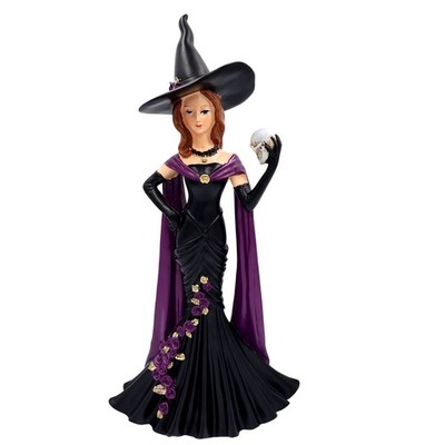 Halloween Witch Figurine Elegant Black Purple Resin Skull Gothic Statue 16'' NEW
