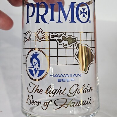 Primo Hawaiian Beer Glass Gold Trim 4 3/4