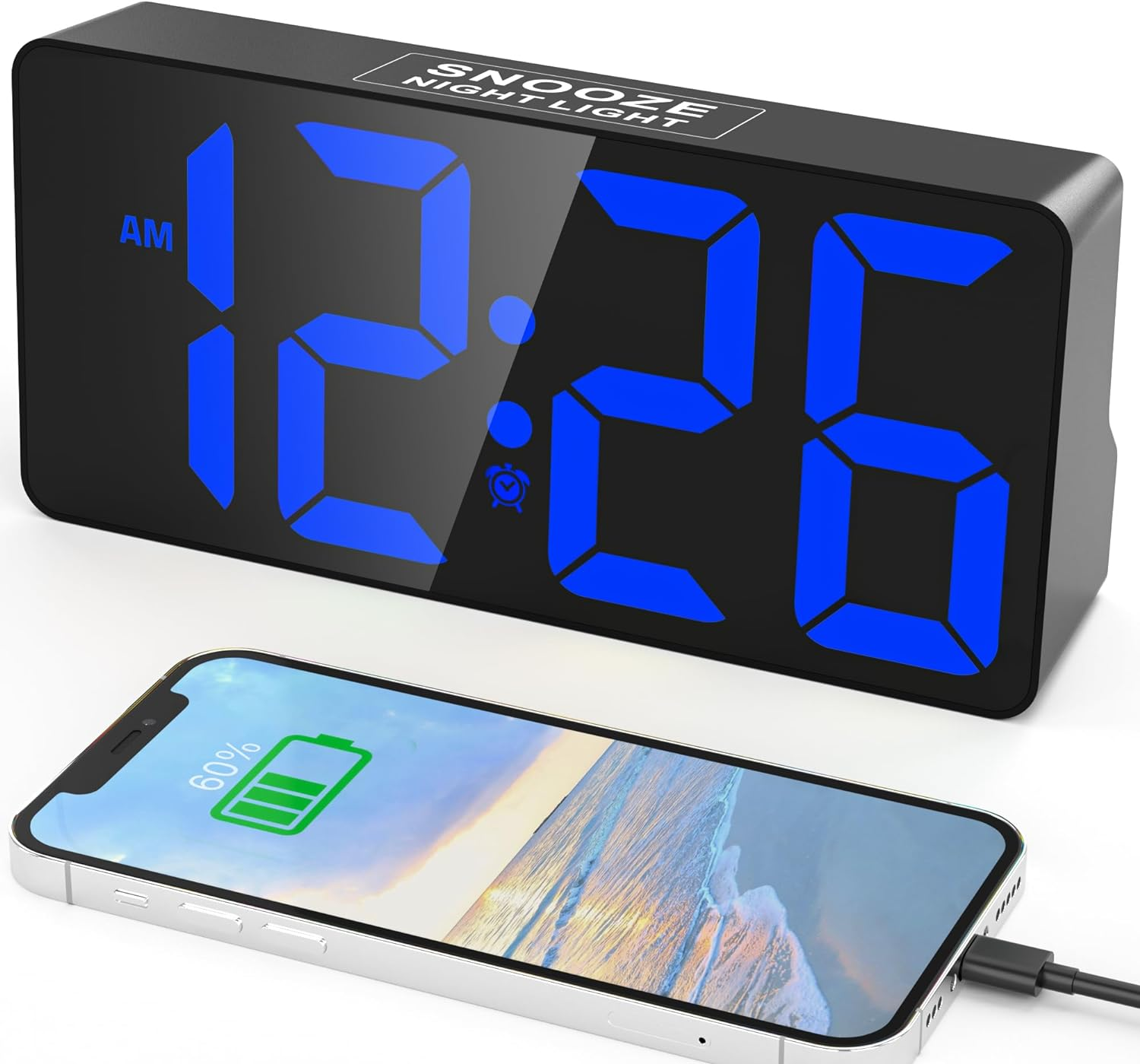 Alarm Clock for Bedroom, 7 In Large Display Digital Clock with Dual Alarms New-image