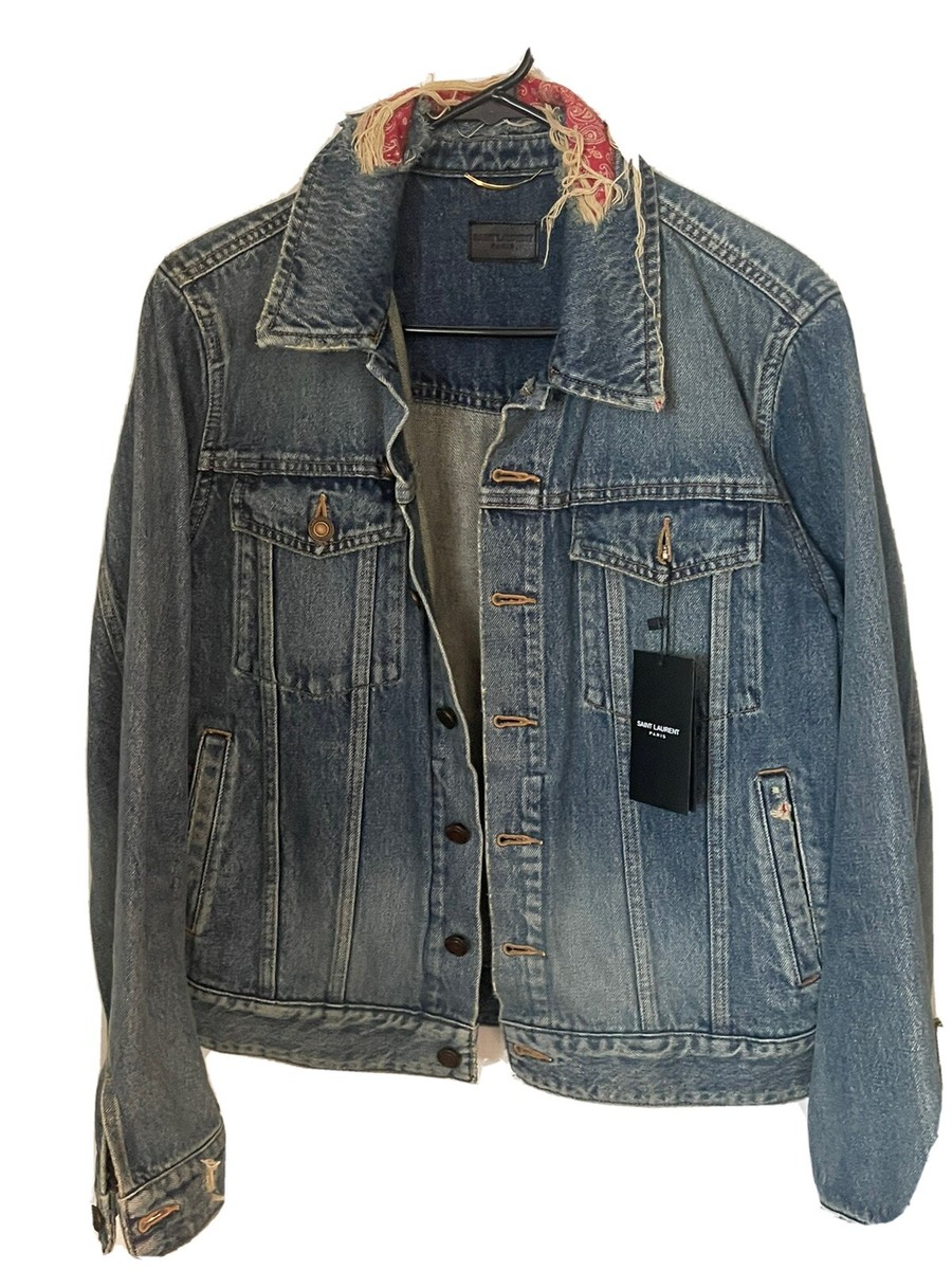 Saint Laurent (YSL) Distressed Denim Trucker Jacket - XS Saint Laurent (YSL) Distressed Denim Trucker Jacket - XS