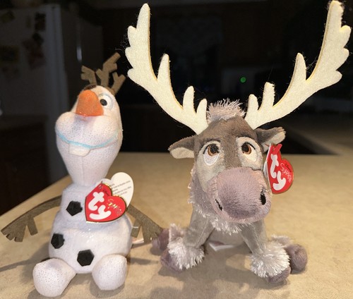 TY BEANIE BABYS OLAF & SVEN FROZEN PLÜSCHTIER MIT HERZETIKETTEN 8 ZOLL PAAR STOFFTIERE