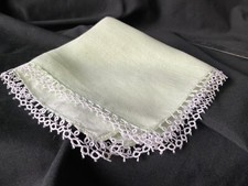 Vintage Linen Hanky Soft green with white tatting
