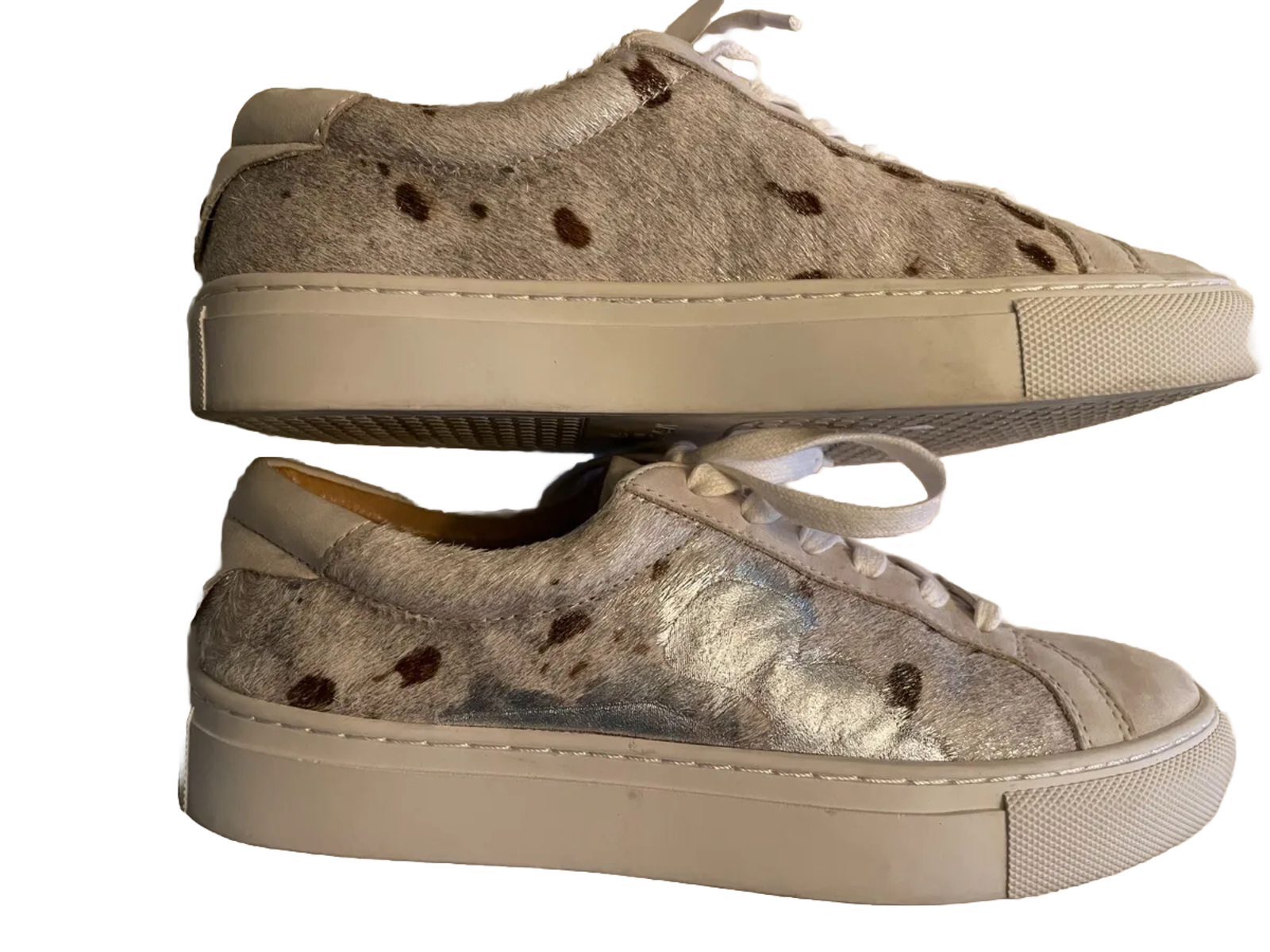 J Slides Sneaker da donna con pony in pizzo bianco sporco metallizzato taglia 5 5