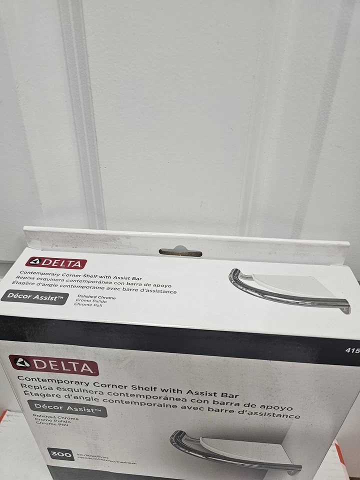 Delta 41516-CZ Corner Shower Shelf with Assist Bar in White And Chrome - New - Image 2 of 3