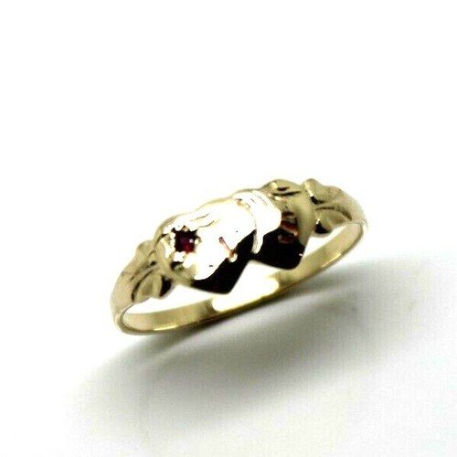 Size R 9ct 9k Yellow Gold Double Heart Signet Ring Set With A Ruby + Engraving - Picture 3 of 8
