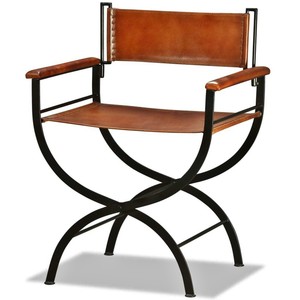 Folding Directors Chair Retro Armchair Vintage Leather Metal Dining Lounge Seat Ebay