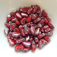 30 Beads - Paisley Duo Two Hole Red Rembrandt Czech Glass
