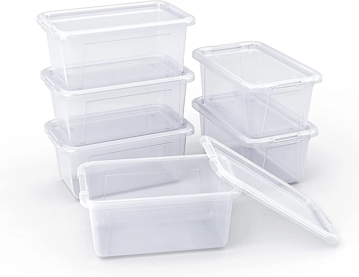 Plastic Storage Bins with Lids - 5 Qt, 6 Pack Clear Small Stackable Cubby  Storag