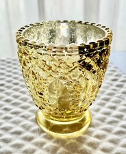 New Metallic Yellow Gold Mercury Glass Textured Tea Light Votive Candle Holder