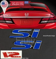 (2) 4.3" x 1" Blue SI Emblem Decal Sticker Badge For Civic Trunk Fender Lip
