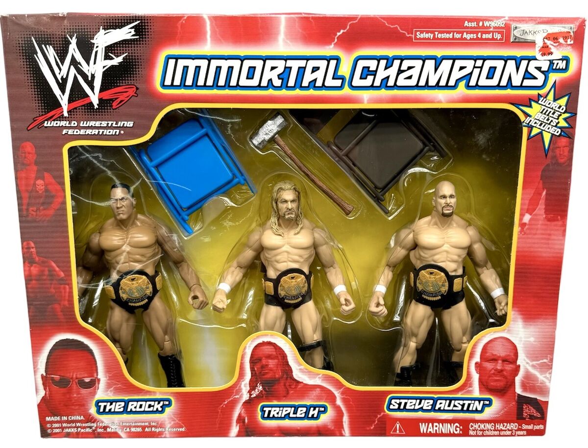 WWF Immortal Champions Action Figure 3 Pack Rock Triple H WWF Immortal Champions Action Figure 3 Pack Rock Triple H