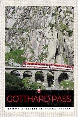 Blechschild 18x12 Gotthard Pass Schweiz rote Lokomotive Wand Deko Bar Kneipe Sam