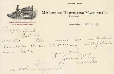 U.S. McCormick Harvesting Machine Co. Chicago 1901 illustrierte Rechnung Ref 44002