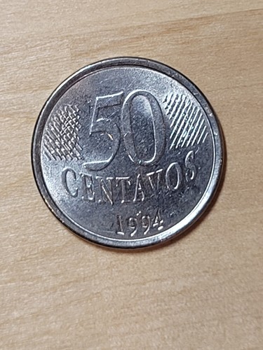 Brazil 50 centavos coin, 1994. KM# 635, stainless-steel. Effigy of the Republic.