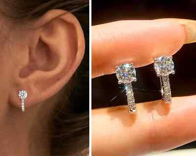 Real 0.50Ct Moissanite Earrings Sterling Silver Tiny Huggie Hoops