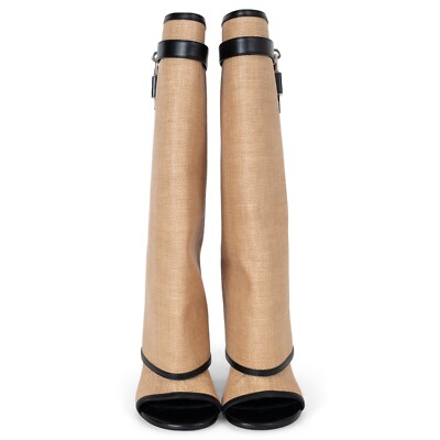 71382 auth GIVENCHY natural raffia leather SHARK LOCK OPEN TOE