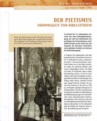 Der Pietismus - Frömmigkeit und Bibelstudium Infokarte