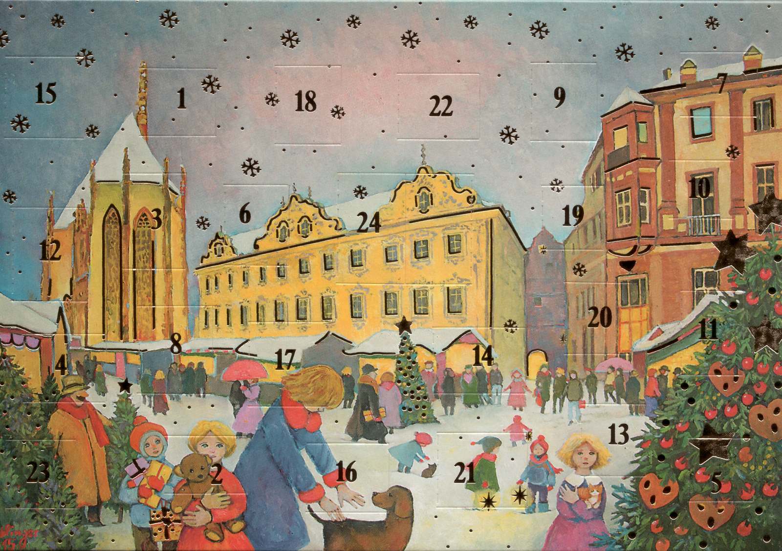 2 Adventskalenderkarten Würzburg Nostalgie Weihnachten Grußkarten Goldprägung Ku