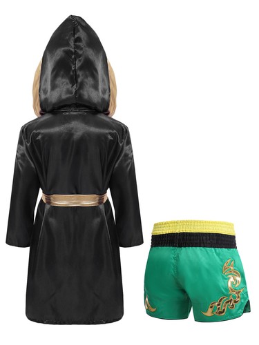 Kids Boys Robe+Shorts Metallic Trim Costume Theme Party Boxing Outfit Soft Gold - Picture 12 of 87