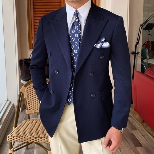 Hombres Traje Delgado Blazer Negocios Chaqueta Formal Doble Pecho Solapa Abrigo Boda - Imagen 12 de 15