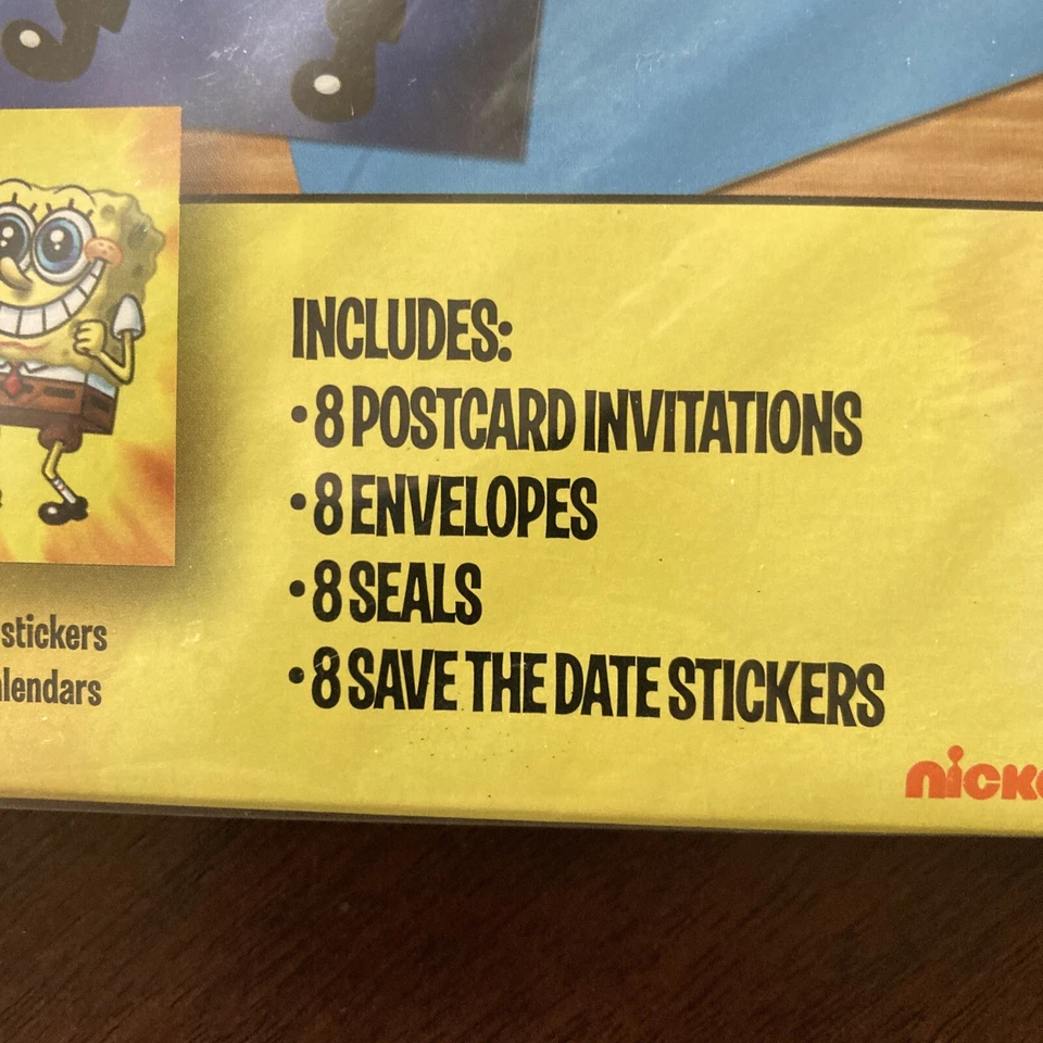 SpongeBob SquarePants Party Invitation Cards w/Envelopes & Seals 8pcs ~ NIP - Image 2 of 4