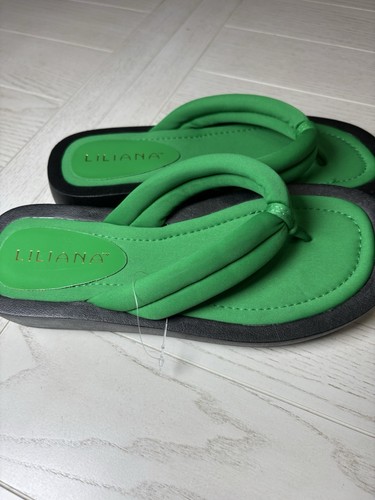 Women’s Liliana Chunky Thick Sole Green Flip Flops, Size 7 New Without Box. - Picture 4 of 5
