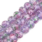 80pcs Flower Round Faceted Lampwork Glass Beads Purple Flower Beads For DIY