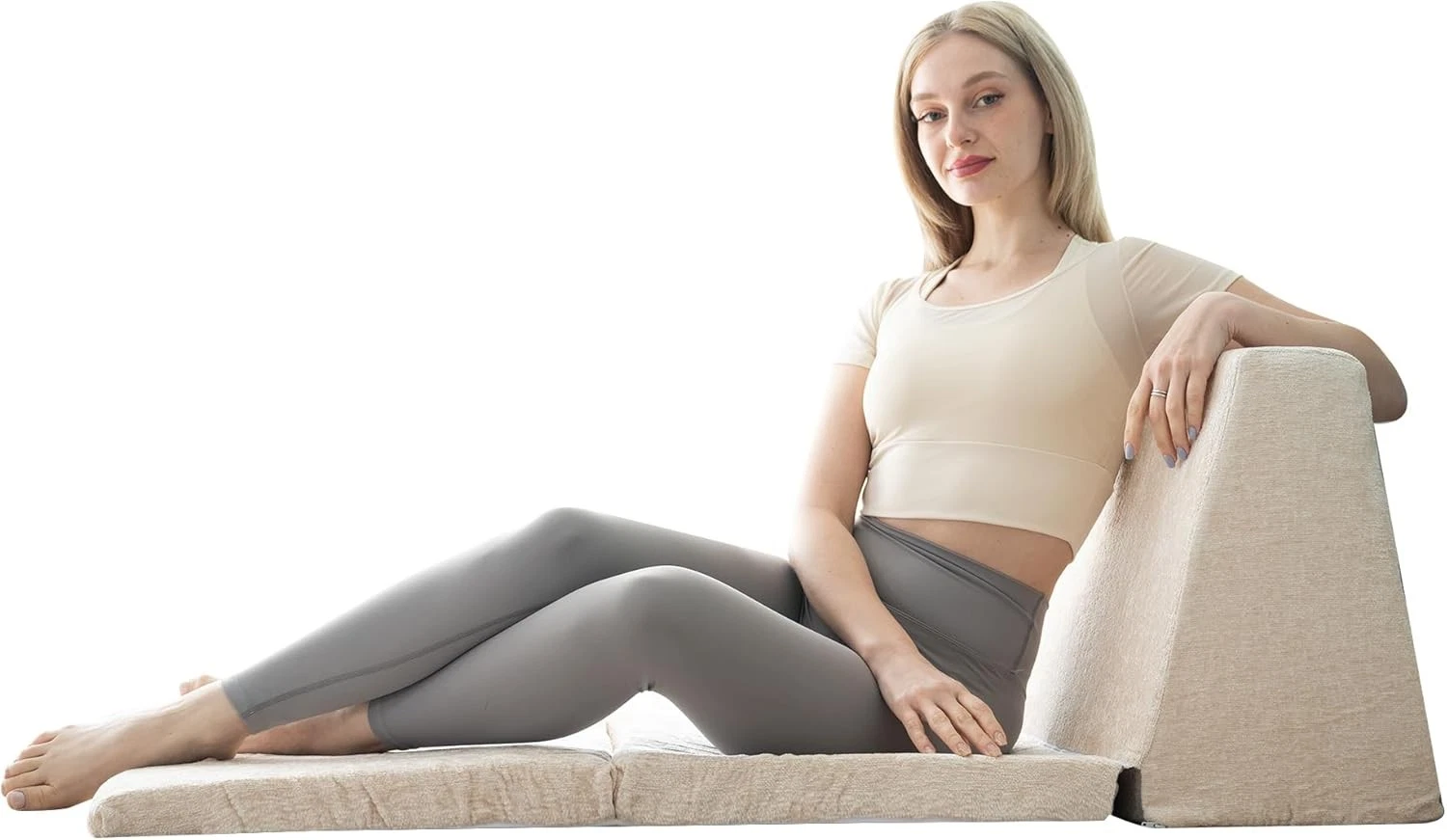 Foldable Floor Mattress with Triangle Cushion, Trifold Memory Foam Cushion Tri