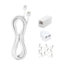 Long Telephone Extension Cord 15 FT White RJ11 Plug Splitter Coupler Clips
