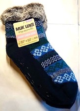 Muk Luks Womens Cabin Socks Faux Fur Lined Non-Slip Grip One Size, Shoe Sz 6-10