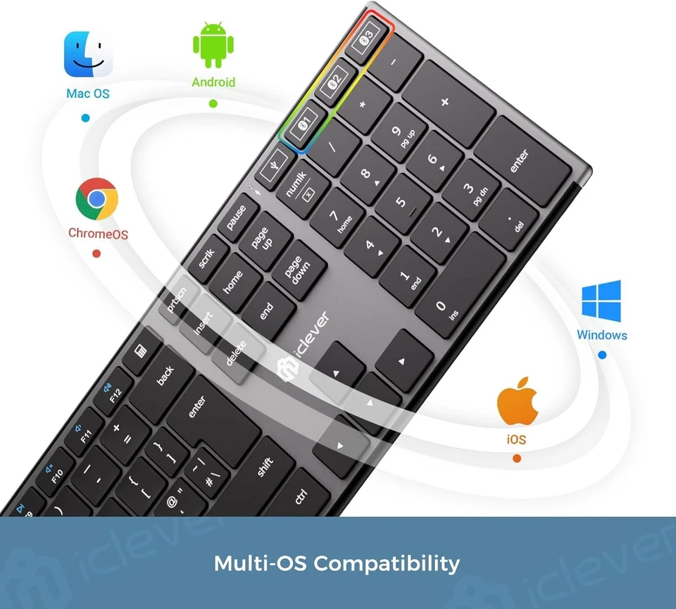 iClever DK06 Bluetooth Keyboard, 4 Device Multi-Device Connection, Full-Size Wi - Image 3 of 4