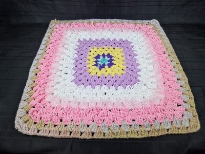 Handmade Crochet Multi Coloured Pattern Baby Blanket, Throw, Comforter 45cm (B2)