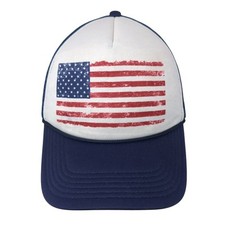 USA Flag Snapback Trucker Hat Blue One Size Adjustable Patriotic Mesh Back