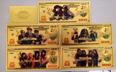 24K Gold-Plated Foil Rock Singers Gold Foil $100 Novelty Banknotes - Set of 5