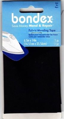 BONDEX 6 1/2'' X 14'' Black Fabric Iron ON Mending Tape NO SEW, 1-Pack,