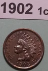 1902 INDIAN HEAD Small ONE CENT US COPPER COIN AU-UNC w/ DIAMONDS RAINBOW TONED