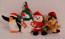Lot of 4 Ty Jingle Beanies Christmas Plush Santa Snowgirl Jinglepup Zero Penguin