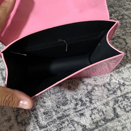 Pink Single Handle Mini Patent Handbag Rhinestone Bow - Picture 6 of 6