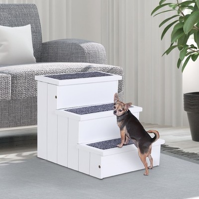 3 Step Wood Carpet Non Slip Pet Stairs Ramp for Cats and Small Dogs