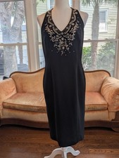 Vintage Sandra Darren Black Halter Cocktail Evening Dress Size 10 Y2K Embellishe