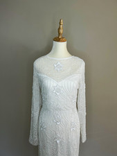 Ivory Beaded Long Sleeve Boat Neck Wedding Dress