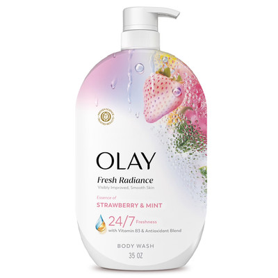 Olay Fresh Radiance Body Wash, Strawberry & Mint, with Vitamin B3, 35oz