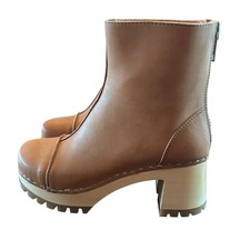 Swedish Hasbeens Stitchy Leather Ankle Boot Wood Clog Midsole NEW EU 36 US 6
