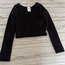 Athleta Girl Rise Above Rib Crop Top Long Sleeve Black Size M 8-10