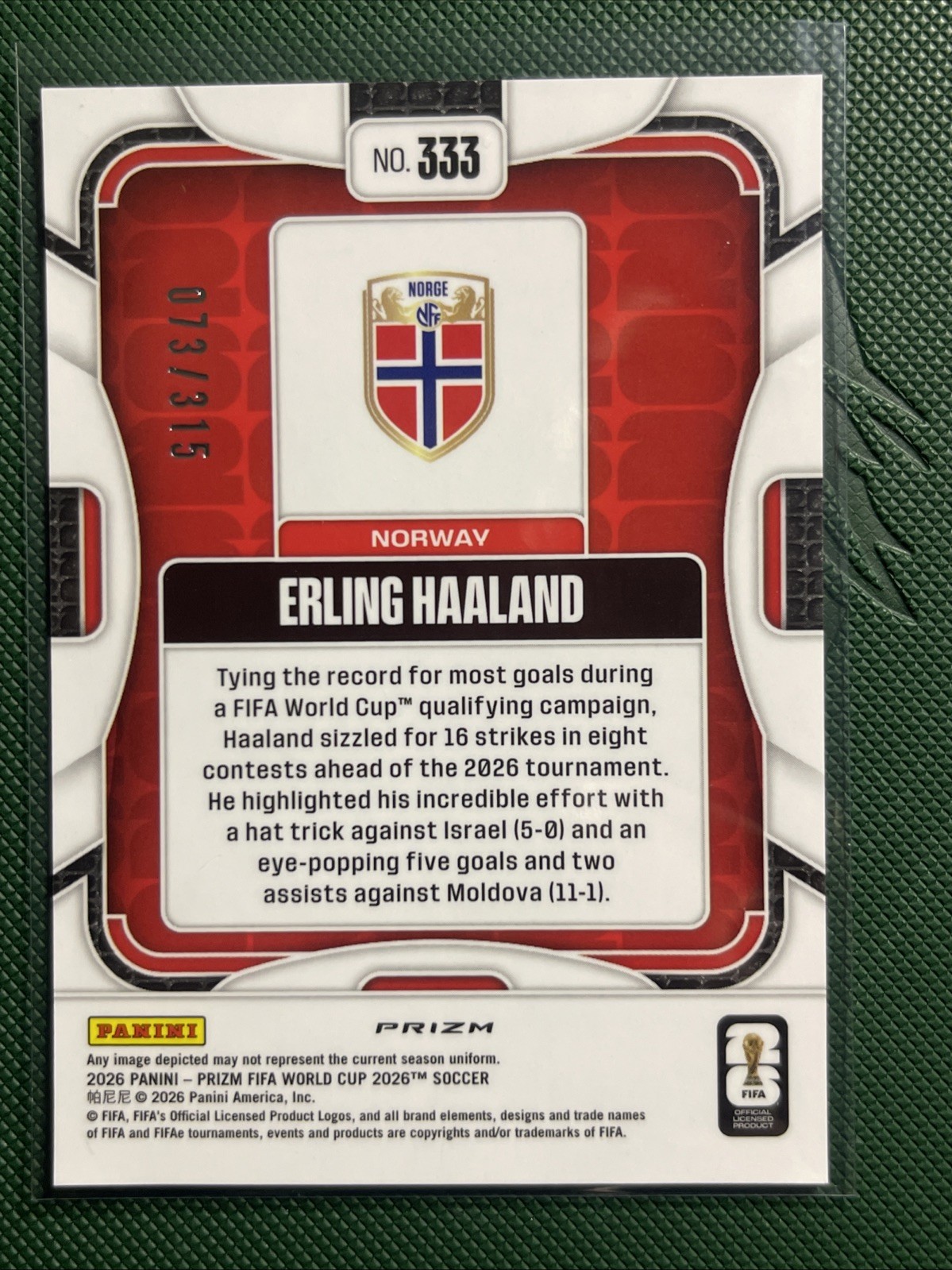 2026 Prizm FIFA world Cup- Erling Haaland - Orange Flash Prizm /315- Norway view 2
