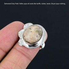 Valentines Deal Peanut Wood Jasper Stone Sterling Silver Solitaire Ring Size 8