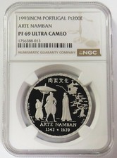 1993 PLATINUM PORTUGAL 200 ESCUDOS ARTE NAMBAN 1oz NGC PF 69 UC 3475.00 per troy oz