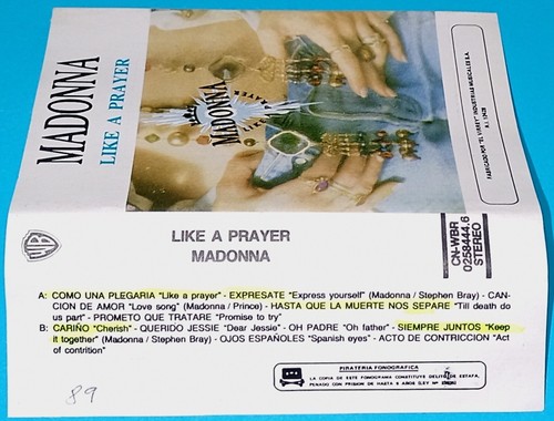 MADONNA "Like a prayer" MADE IN PERU, PAPER LABEL (SPANISH TITLES) CASSETTE (VG+