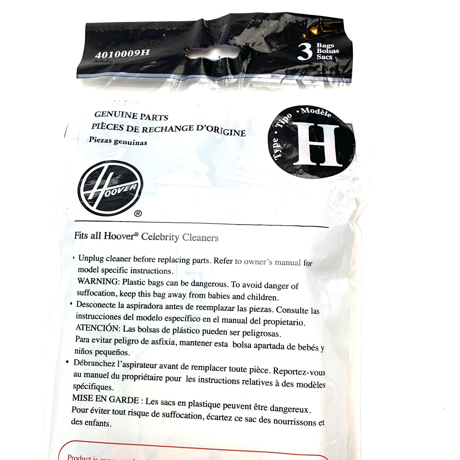 GENUINE HOOVER Type H Vacuum Cleaner Bags Celebrity Canister 3 Pack